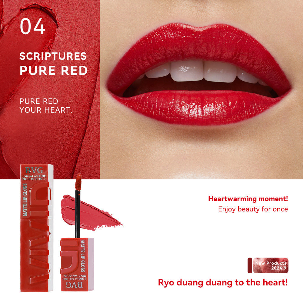 Lipstick with packaging and close-up of lips wearing the lipstick, featuring the brand 'Ryo'.