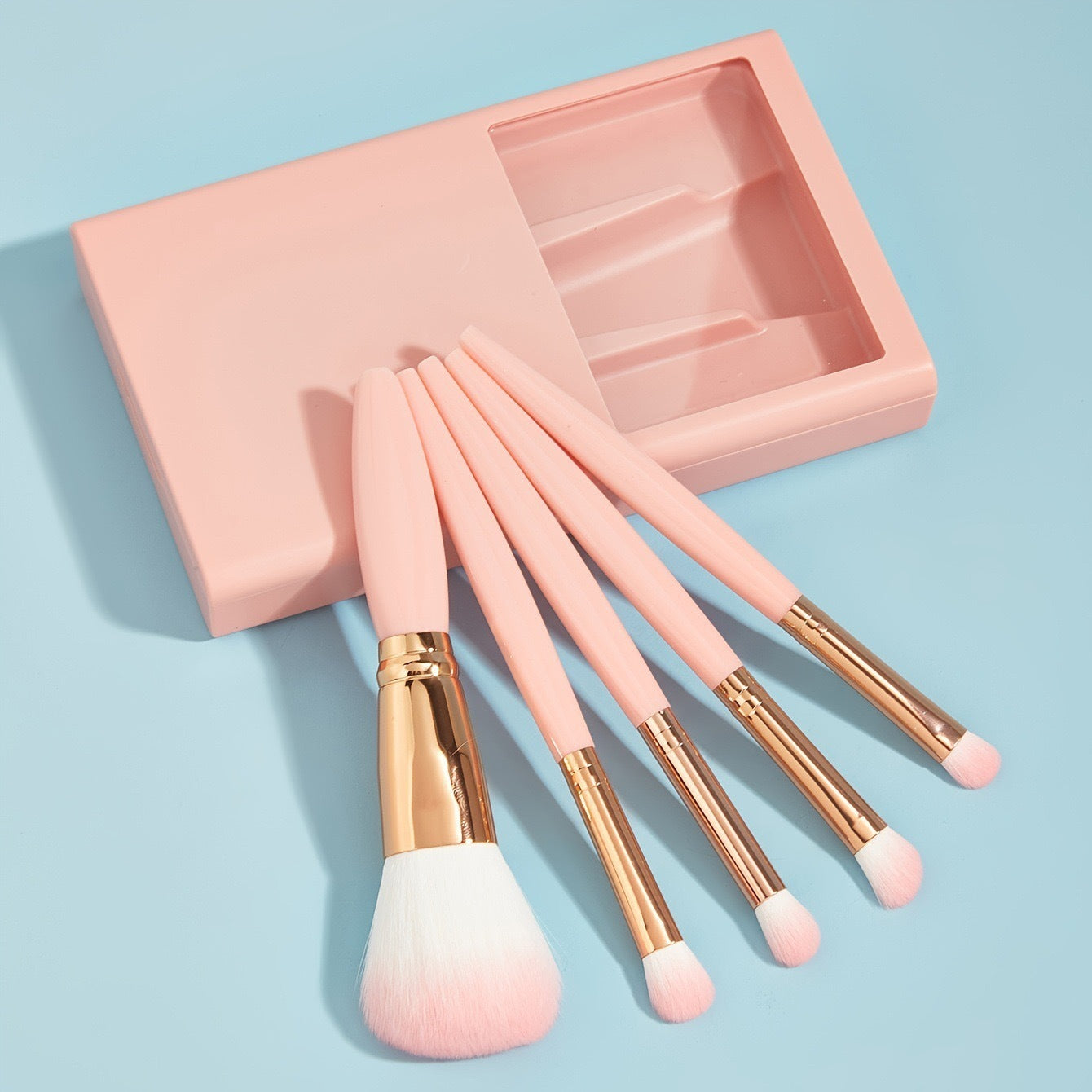 5 PCs Makeup Brushes With Mirror Travel Set - NUA BELLA
