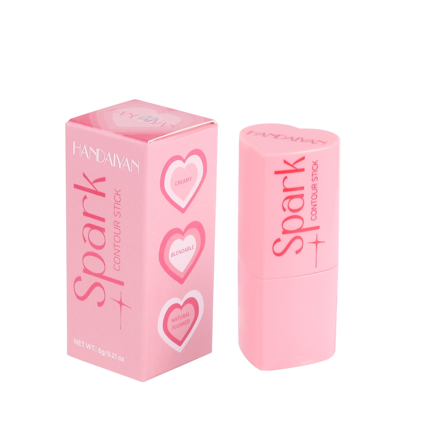 Pink contour stick with packaging on a white background