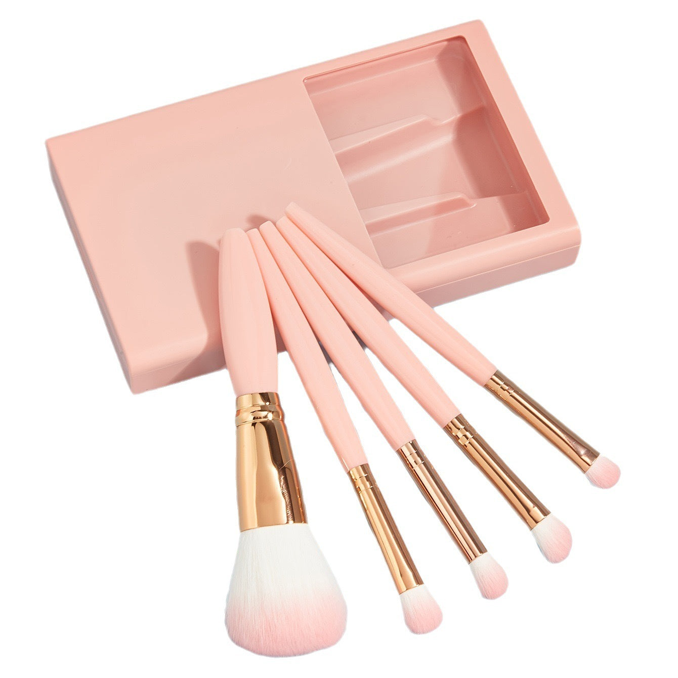 5 PCs Makeup Brushes With Mirror Travel Set - NUA BELLA