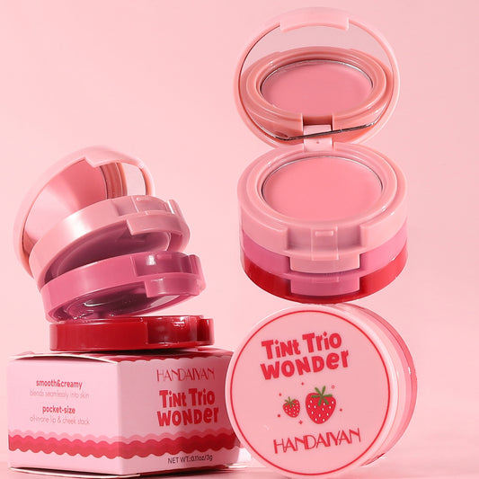 Handayan Tint Trio Wonder makeup product on a pink background