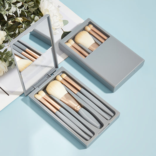 5 PCs Makeup Brushes With Mirror Travel Set - NUA BELLA 