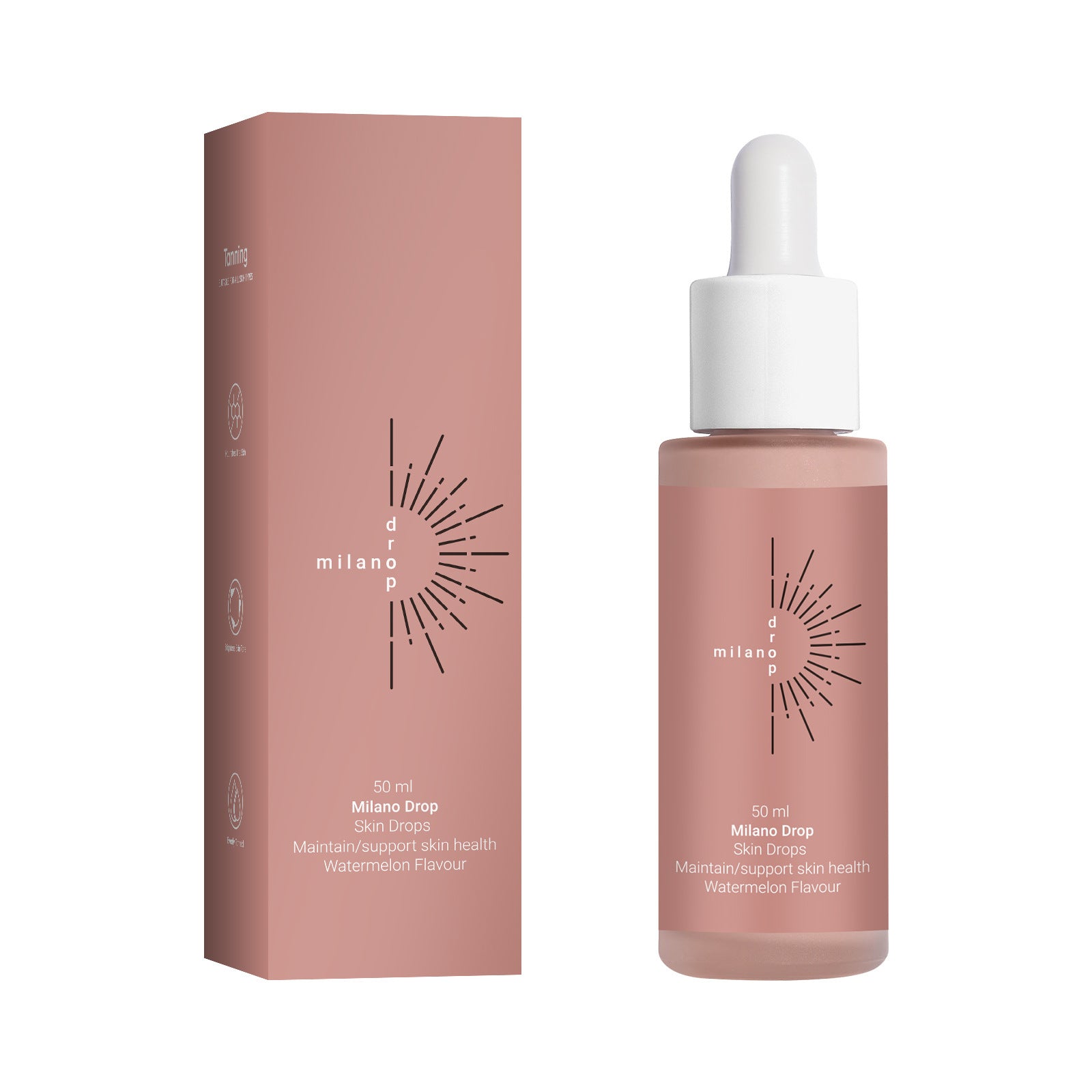 Dr. Milano skincare dropper bottle and packaging on a white background
